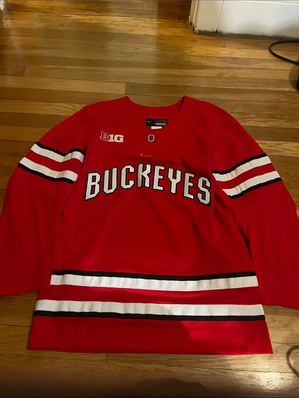 Nike Red Buckeyes Hockey Jersey with White and Black Stripes